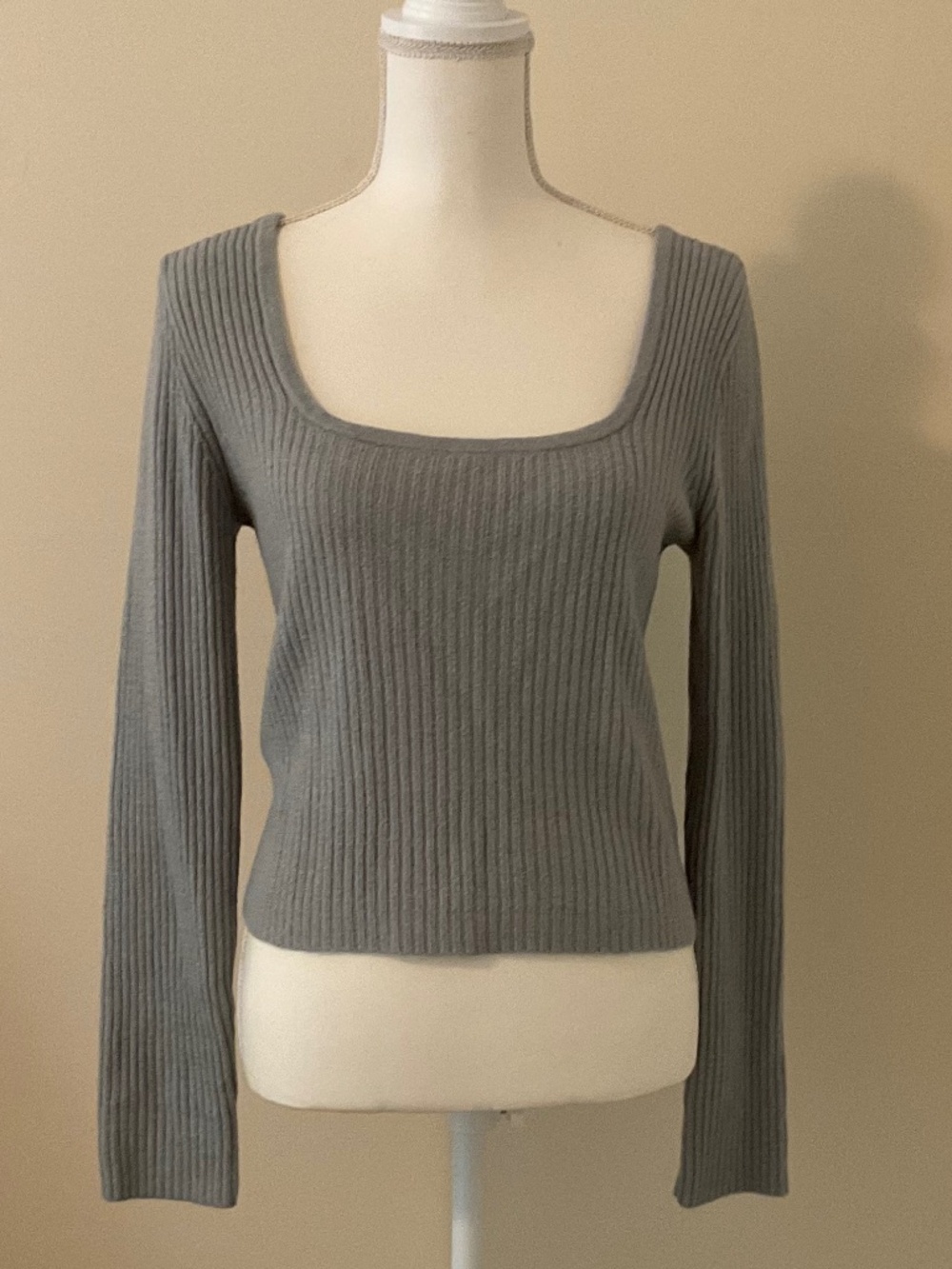 Old Navy Blue Fitted Cropped Square-Neck Rib-Knit Sweater Size M